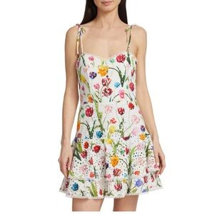 Alice + Olivia Rosette floral eyelet cotton mini dress.